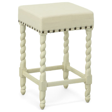 Remick 24" Counter Stool - Vintage White - Linen Upholstery