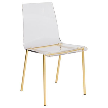 Chloe Side Chair, Clear Acrylic With Matte Brushed Gold Legs