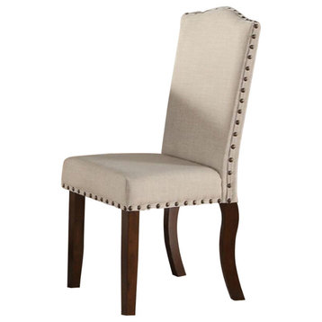 Benzara BM171533 Wood Dining Chair With Nail Head Trim Set of 2, Brown & Cream