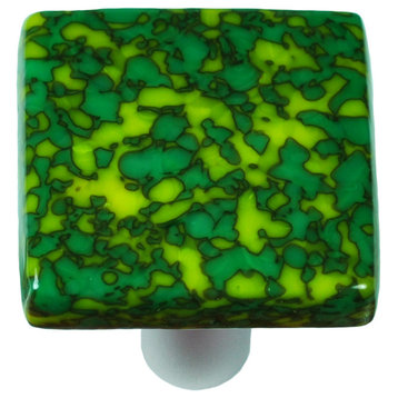 Art Glass Square Granite Pull, Alum Post, Granite, Sunflower Yellow & Jade Green