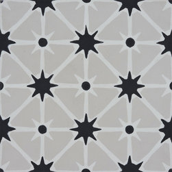 Moroccan Mosaic and Tile House - Venice Handmade Cement Tile, Black/White/Gray, Sample - Wall And Floor Tile