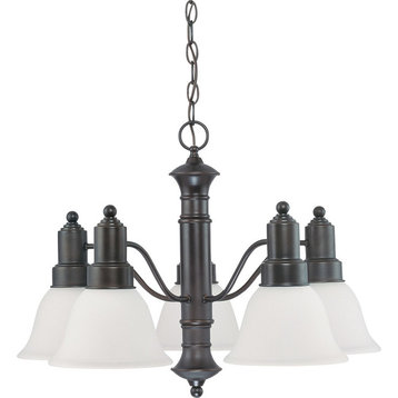 Nuvo Gotham 5-Light ES Mahogany Bronze and Frosted Glass Chandelier