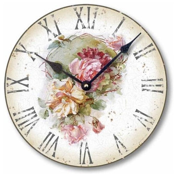 Vintage-Style Shabby Roses Clock, 12 Inch Diameter