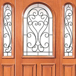 Prehung Mahogany Radius Lite Door Two Sidelites Elliptical Transom - Front Doors