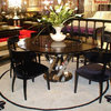 AC833-180 Black High Gloss Crocodile Textured Glass Dining Table With Lazy Susan