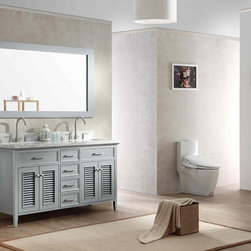 61 inch Cottage Double Sink Bathroom Vanity Set in Grey Finish - Bathroom Vanities And Sink Consoles