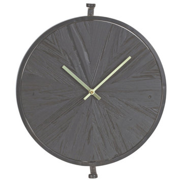 18" Circle Black Wood and Solid Wood Analog Wall Clock