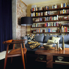 builtin bookshelves and couch