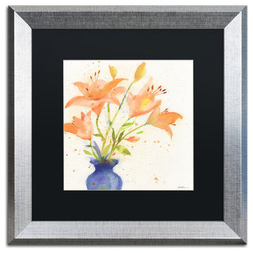 Sheila Golden 'Tiger Lily Bouquet' Art, Silver Frame, 16"x16", Black Matte