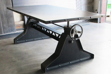 Vintage Industrial Steel & Rivets Design - Adjustable Height Desk
