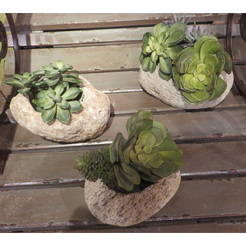 Rustic Natural Stone Planters Set of 3 Rustic Volcanic Rock Free Form Modern