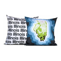 Illinois Map Pillow, Blue - Decorative Pillows