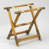 Rattan Luggage Rack with Brown Cloth Straps