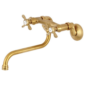 KS115SB Adjustable Center Wall Mount Bathroom Faucet, Brushed Brass