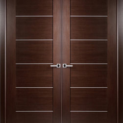 Contemporary African Wenge Interior Double Door with Aluminum Strips - Interior Doors
