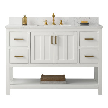 Henry Bathroom Sink Vanity Set, White Marble Top, Base: White, 48"