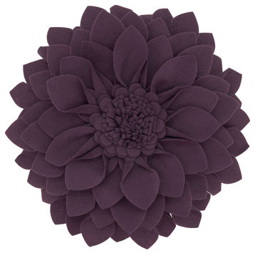 Felt Flower Design Throw Pillow, 13"x13", Violet