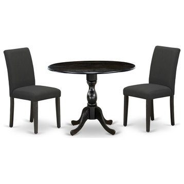 3 Piece Set, Drop Leaves Table and 2 Chair, Wire Brushed Black Finish