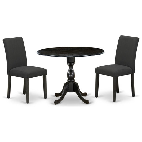 3 Piece Set, Drop Leaves Table and 2 Chair, Wire Brushed Black Finish