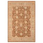 Bareens Designer Rugs - Classic Ziegler Sofia Brown Beige Hand-Knotted Wool Rug - 8'0'' x 9'10'' - Enhance the ambiance of your home with this magnificent Persian-influenced Turkish hand-knotted rug made by skilled artisans capable of creating the most exceptional vegetable dyes and hand-spun wool. This exquisite handmade rug is a one-of-a-kind Peshawar Kafkaz, otherwise identified as Chobi, Chobi Peshawar, Oushak, or Ziegler rug. These handmade rugs are crafted in Pakistan utilizing superior-quality wool imported from Australia, New Zealand, and Korea in two types of weaves: the Persian weave and the Mori weave. This rug is meticulously crafted by hand using the finest natural vegetable dyes extracted from local plants. The artisans use a blend of hand-spun local and fine merino wool, resulting in a rug with a compelling texture, higher lanolin content, and longer staple. The artisans occasionally incorporate natural or artificial silk into the pile to enhance specific motifs. The finished product is an awe-inspiring execution of flawless design and an understated palette that exudes elegance.