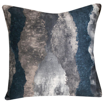 Panorama Decorative Pillow, Dark Blue and Grey with Silver