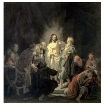 "Disbelief of Apostle Thomas" Digital Paper Print by Rembrandt Van Rijn, 17"x18"