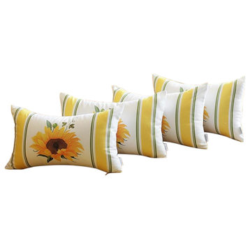 Set Of 4 Sunflower Design Lumbar Pillow Covers