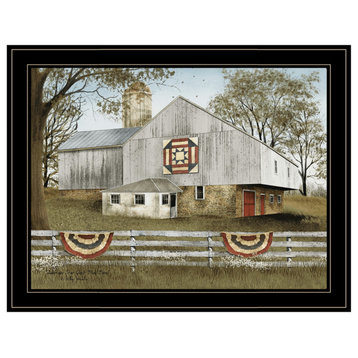 American Star Quilt Block Barn 4 Black Framed Print Wall Art
