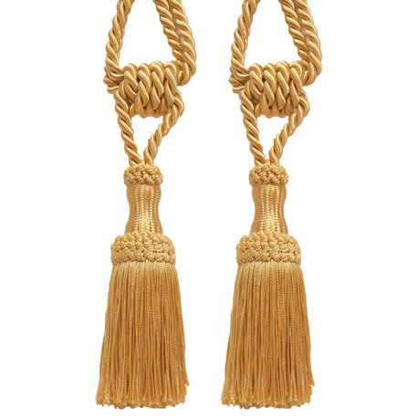 Pair Of Premium Decorative Light Gold Chainette Tiebacks, 5" Tassel Length, 30"