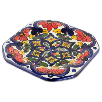 Novica Handmade Floral Octagons Ceramic Salad Plates (Set Of 4)