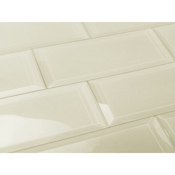 Frosted Elegance 3 in x 12 in Beveled Glass Subway Tile in Glossy Creme