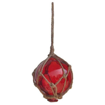 Red Japanese Glass Ball Fishing Float With Brown Netting Decoration Christmas, 3
