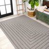 Chevron Modern Concentric Squares Indoor/Outdoor Area Rug, Black/Light Gray, 8x10