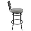 Natya Swivel Counter or Bar Stool in Black Finish and Grey Faux Leather