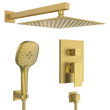Pressure Balanced Shower System with 3-Setting Hand Shower, Brushed Gold