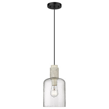 Pedra Small Pendant, Matte Black with Hammered Clear Glass