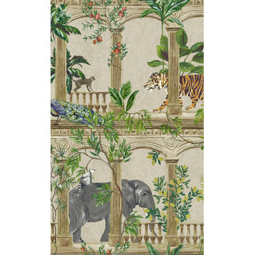 Ancient Inspired Tropical Wallpaper, 57Sq.ft Double Roll, Beige, Double Roll
