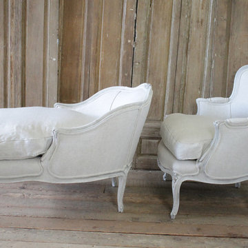 19th Century French Louis XV Duchesse Brisse in Belgian Linen