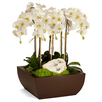 Orchid and Geode in Large Metal Box, White