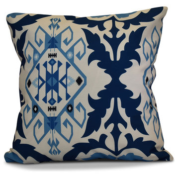Bombay 6 Geometric Print Outdoor Pillow, Navy Blue, 16"x16"