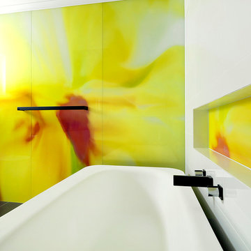 VR Art Glass - one home, two stunning BATHROOMS
