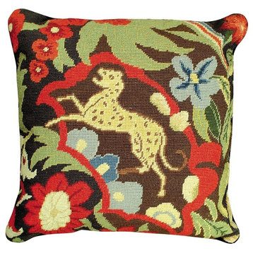 Throw Pillow Needlepoint Abstract Flowers Snow Leopard 18x18 Bright