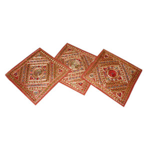 Mogul Interior - Sari Pacca Embroidered Cushion Covers, Set of 3 - Seat Cushions