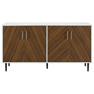 Pemberly Row Modern Wood Book match Buffet for TVs up to 58" in White/Teak
