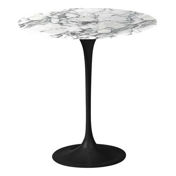 20" Saarinen Side Table, Black, Coated Marble, Surface Color: Arabescato Coated