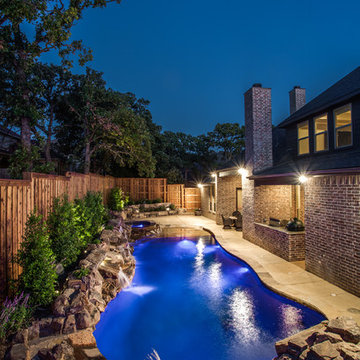 Highland Village, TX - Blue Falls Hideaway - Linear Custom Pool and Spa