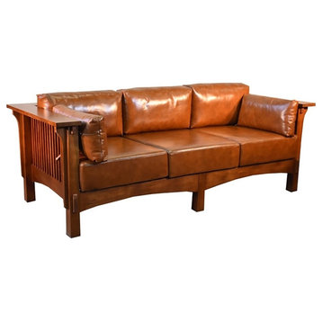 Crafters and Weavers Arts and Crafts Leather Sofa in Brown/Russet
