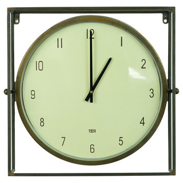 Round Clock with Square Metal Frame