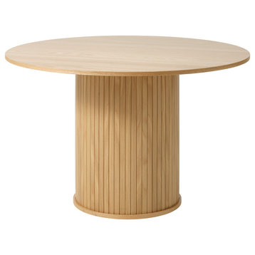 Mid-Century Modern Pedestal Dining Table, Natural Oak, Round