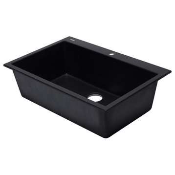 ALFI AB3322DI-BLA Black 33" Single Bowl Drop In Granite Composite Kitchen Sink